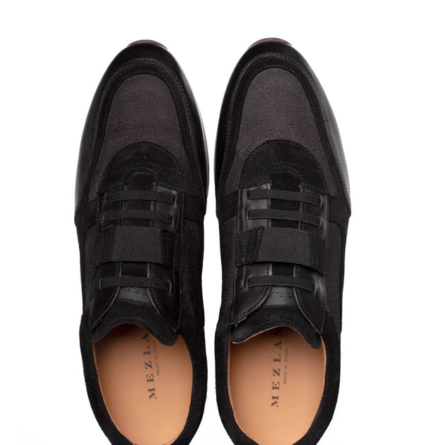 Mezlan Riumar Suede/Linen Sneaker - Black
