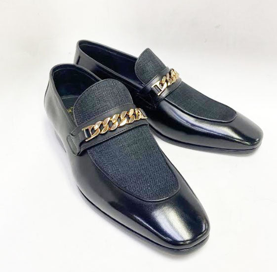 C&E Shoes Leather Fabric Loafer - Black