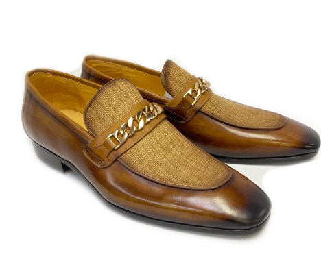 C&E Shoes Leather Fabric Loafer - Cognac