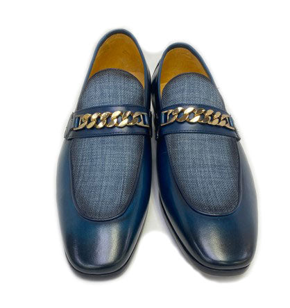 C&E Shoes Leather Fabric Loafer - Navy