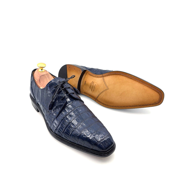 Mezlan "Beverly Hills" Crocodile Lace-Up Shoe Blue