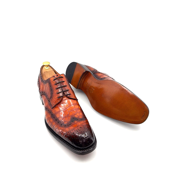 Ugo Vasare Alligator Lace-Up Oxford - Camel