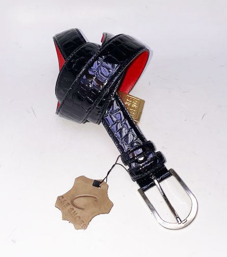 C Collection Croco Leather Belt - Black