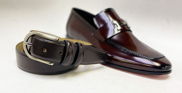 C Collection Leather Belt - Burgundy