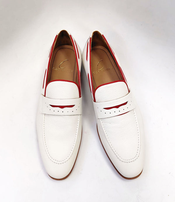 C Collection Deerskin Loafer - Bone/Red