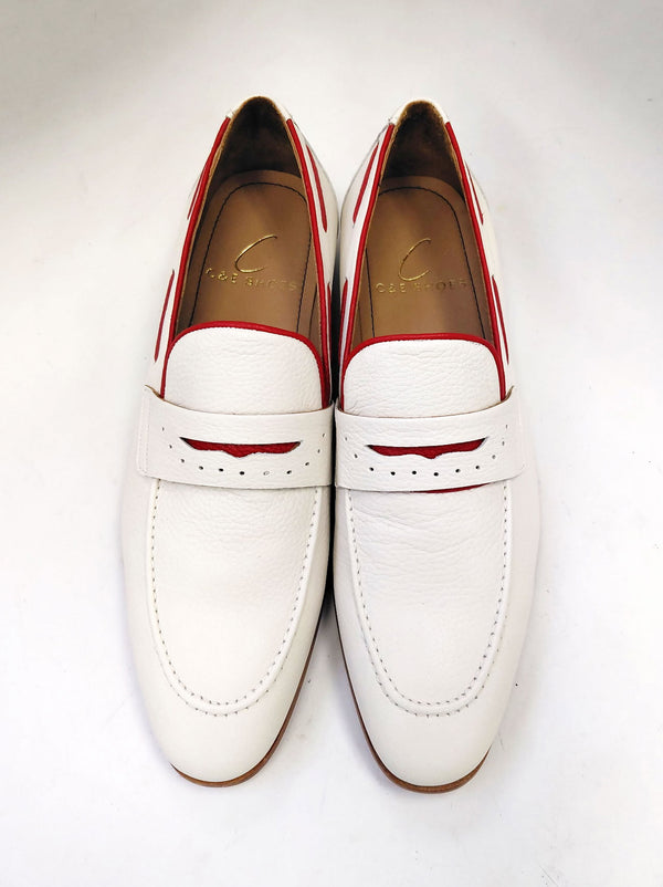 C Collection Deerskin Loafer - Bone/Red