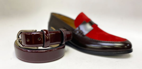 C Collection Leather Belt - Burgundy