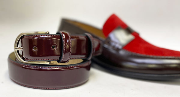 C Collection Leather Belt - Burgundy
