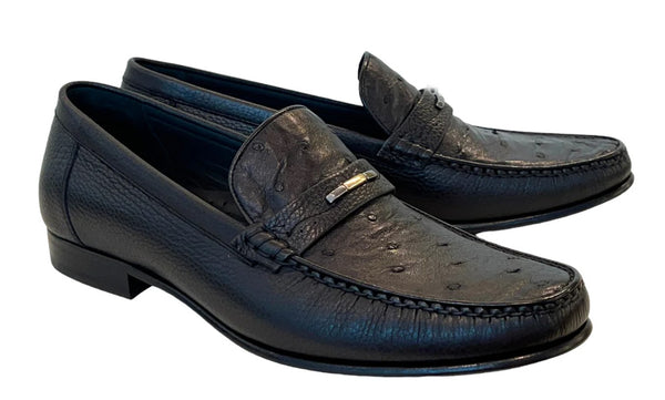 Corrente Ostrich Deerskin Loafer - Black