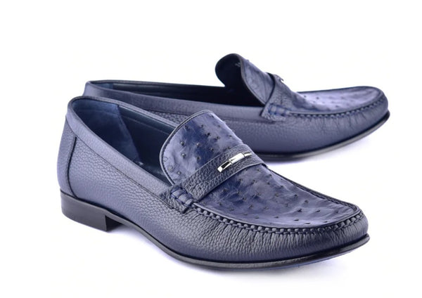 Corrente Ostrich Deerskin Loafer - Blue