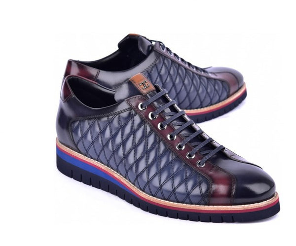Corrente Quilted Calfskin Oxford - Navy/Burgundy