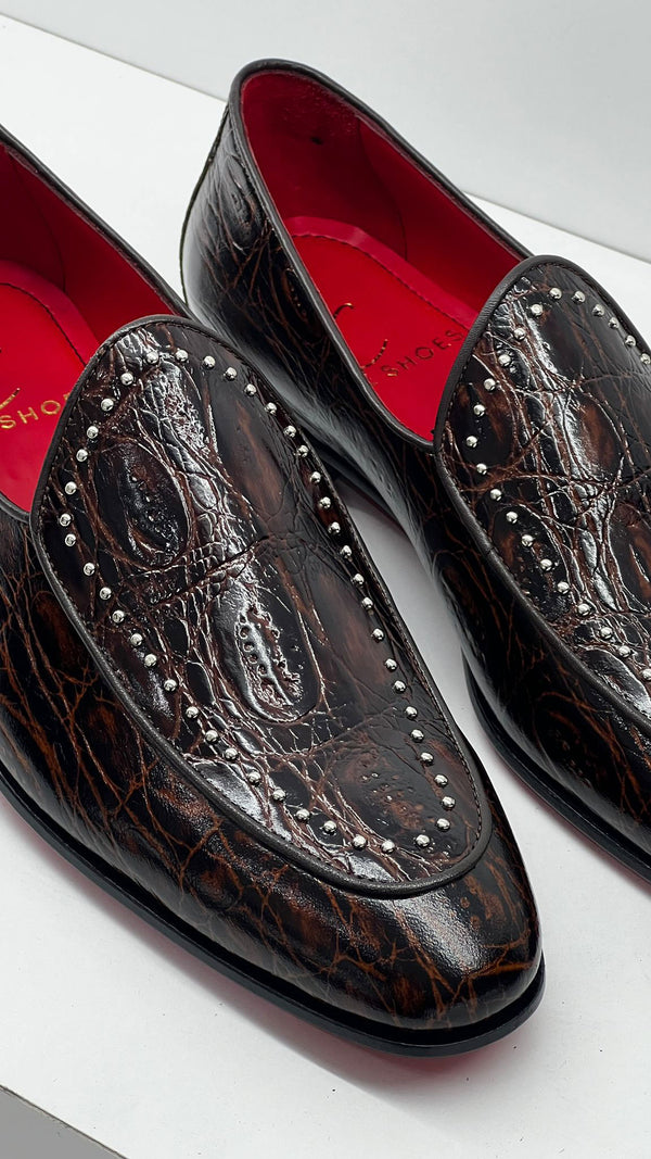 C Collection Crocodile Leather Loafer - Brown