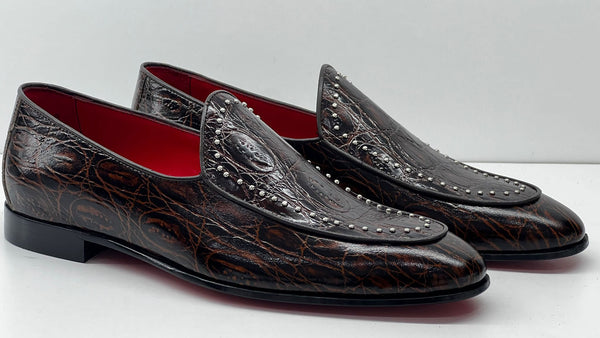 C Collection Crocodile Leather Loafer - Brown