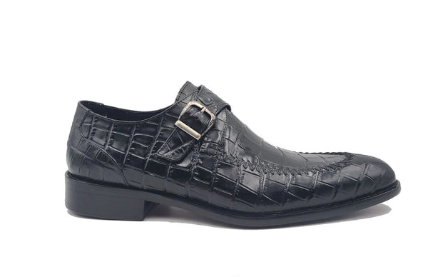 C&E Shoes Alligator Monkstrap Shoe - Black