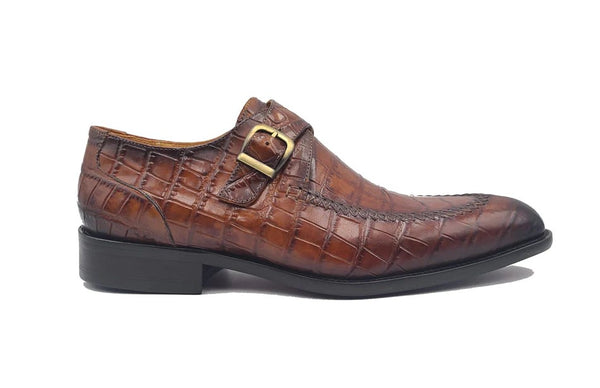 C&E Shoes Alligator Monkstrap Shoe - Whiskey