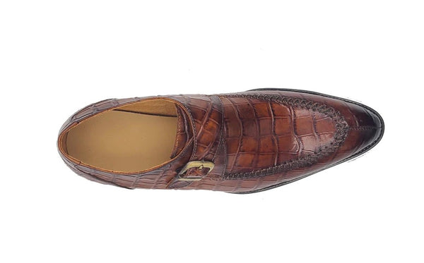 C&E Shoes Alligator Monkstrap Shoe - Whiskey