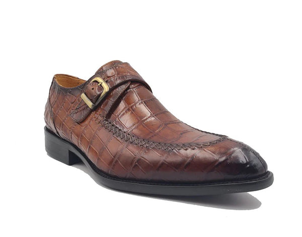 C&E Shoes Alligator Monkstrap Shoe - Whiskey