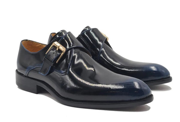 Carrucci Patent Monkstrap Shoe - Navy