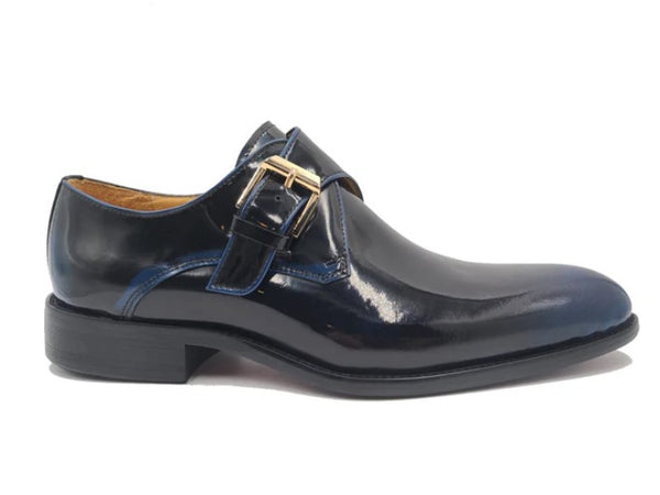 Carrucci Patent Monkstrap Shoe - Navy