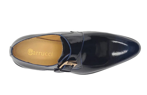 Carrucci Patent Monkstrap Shoe - Navy
