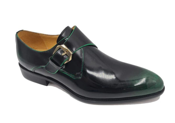 Carrucci Patent Monkstrap Shoe - Olive
