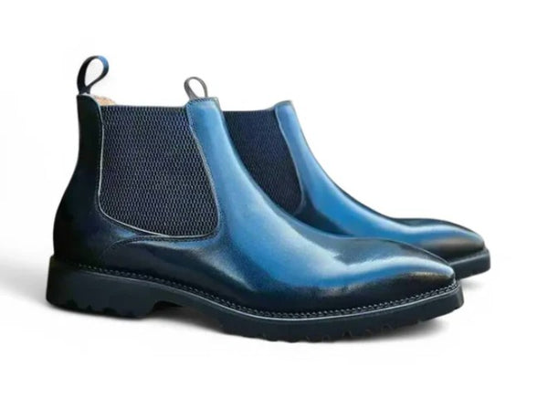 Carrucci Burnished Calfskin Chelsea Boot - Navy