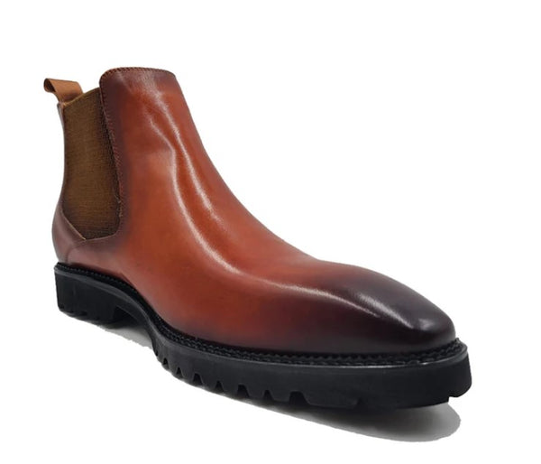 Carrucci Burnished Calfskin Chelsea Boot - Cognac
