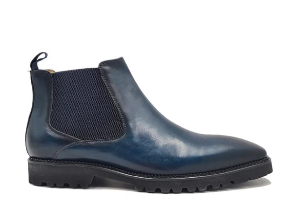 Carrucci Burnished Calfskin Chelsea Boot - Navy
