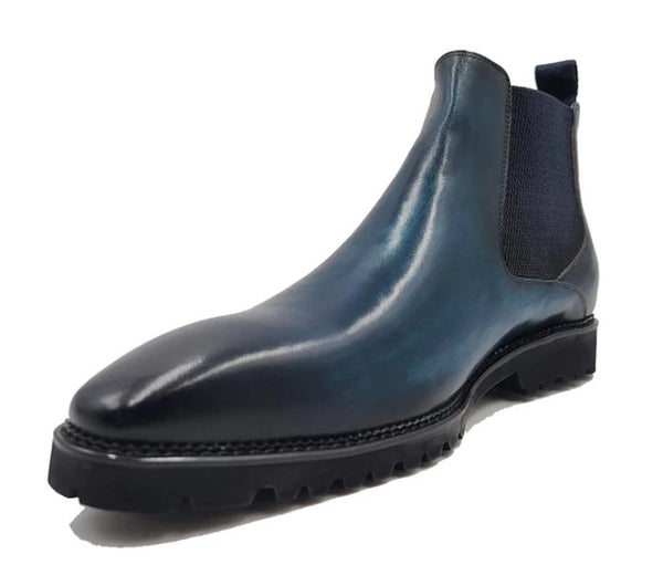 Carrucci Burnished Calfskin Chelsea Boot - Navy