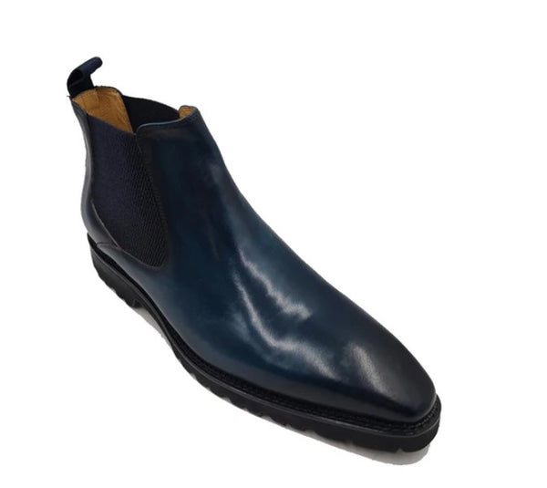 Carrucci Burnished Calfskin Chelsea Boot - Navy