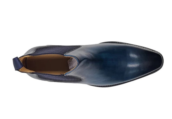 Carrucci Burnished Calfskin Chelsea Boot - Navy