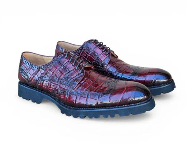 Carrucci Embossed Alligator Shoe - Burgundy