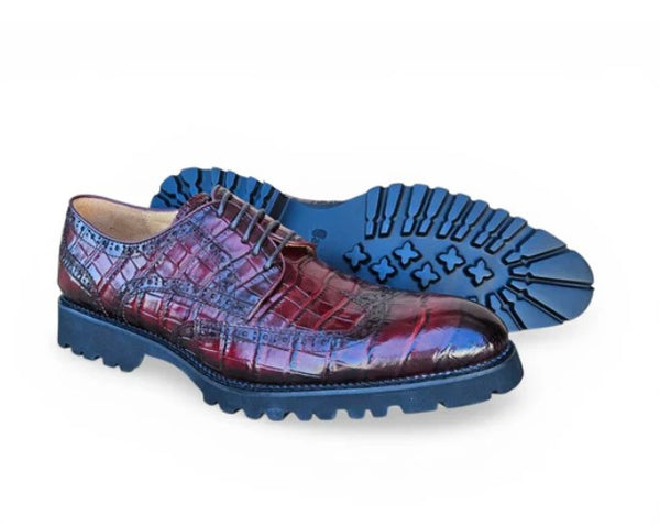 Carrucci Embossed Alligator Shoe - Burgundy