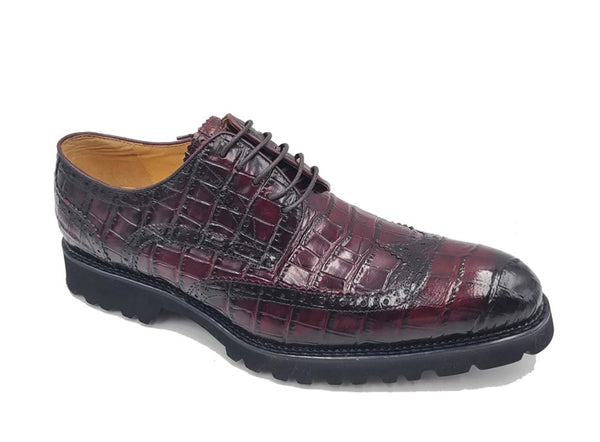 Carrucci Embossed Alligator Shoe - Burgundy