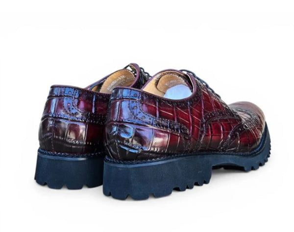 Carrucci Embossed Alligator Shoe - Burgundy