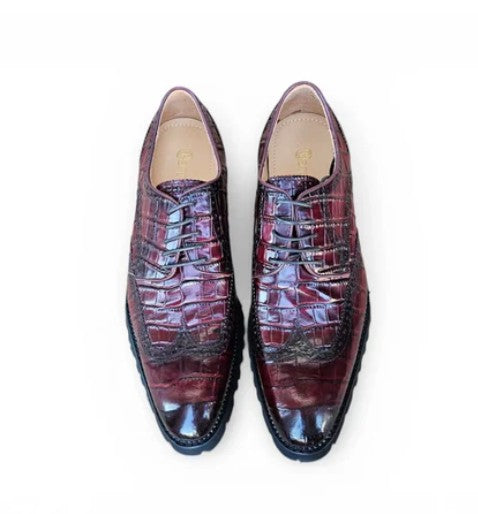Carrucci Embossed Alligator Shoe - Burgundy