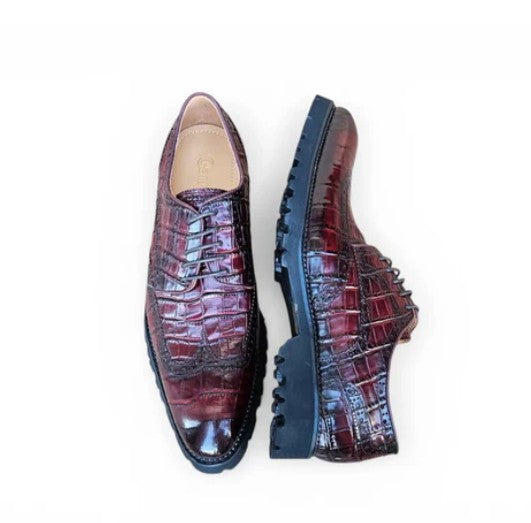 Carrucci Embossed Alligator Shoe - Burgundy