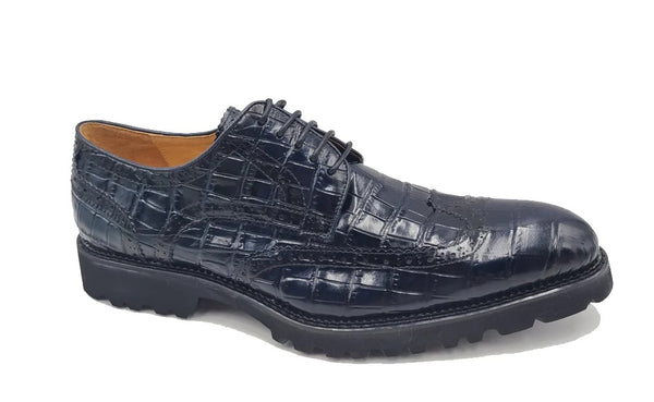 Carrucci Embossed Alligator Shoe- Navy