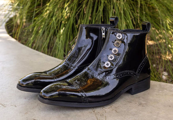 C&E Shoes Patent Leather Boot - Black