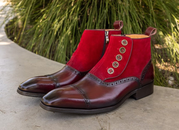 C&E Shoes Leather & Suede Boot - Burgundy