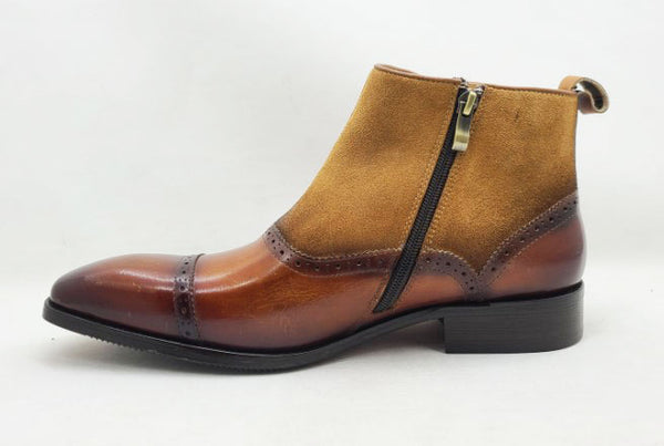 C&E Shoes Leather & Suede Boot - Whiskey