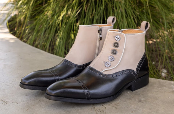 C&E Shoes Leather & Suede Boot - Black/Bone