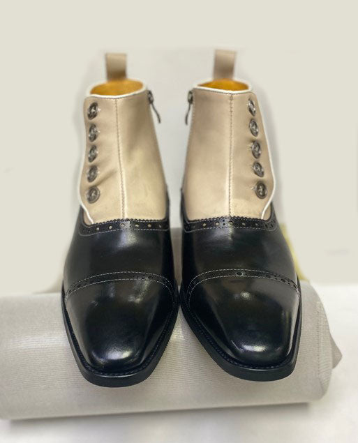 C&E Shoes Leather & Suede Boot - Black/Bone