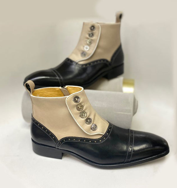 C&E Shoes Leather & Suede Boot - Black/Bone