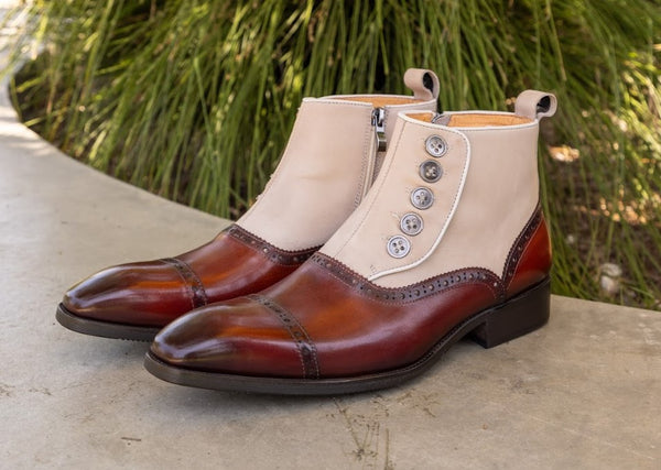 C&E Shoes Leather & Suede Boot - Whiskey/Bone