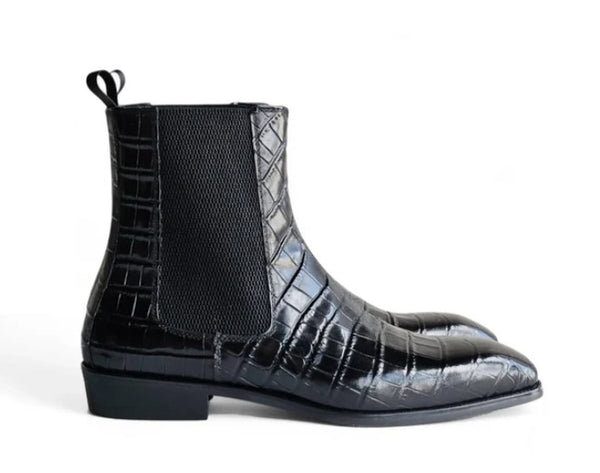 Maurice Alligator Print Leather Boot - Black