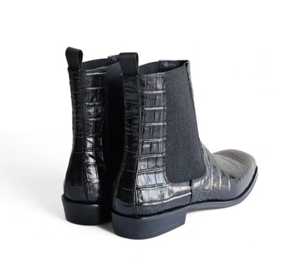 Maurice Alligator Print Leather Boot - Black