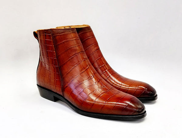 Maurice Croco Embossed Boot - Whiskey