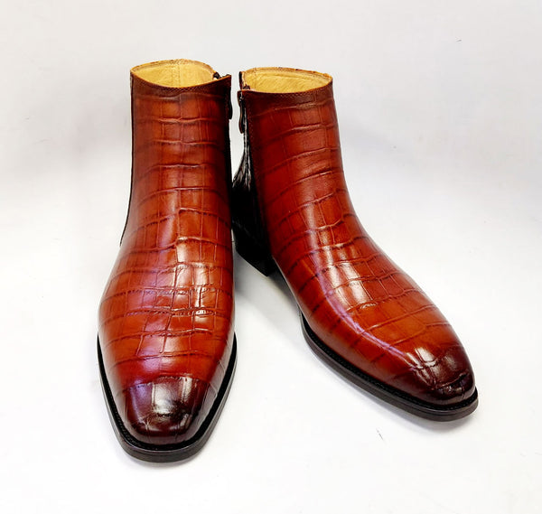 Maurice Croco Embossed Boot - Whiskey