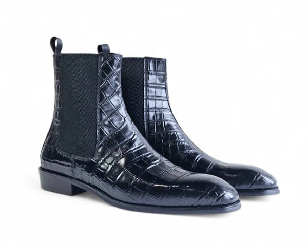 Maurice Alligator Print Leather Boot - Black